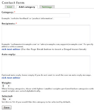 Contact form screenshot