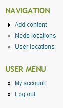 nav and user menus